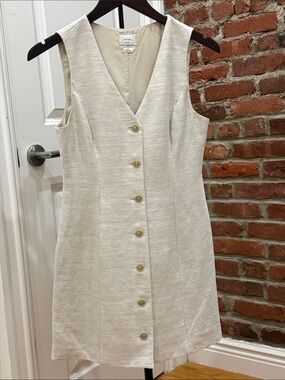 Aritzia Wilfred CruiseLinen Aria Cream Button-Front V-Neck Mini Dress